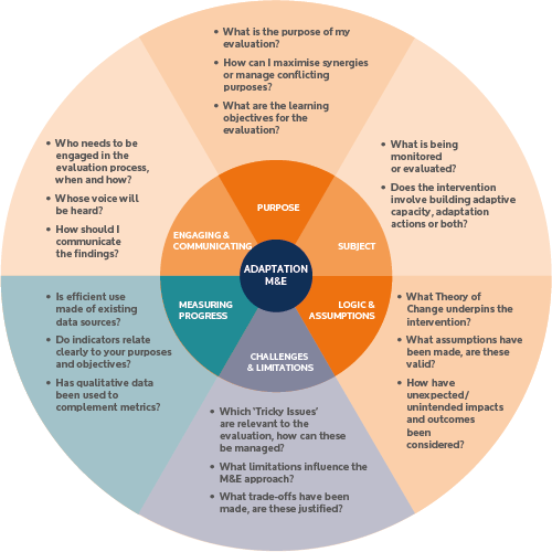 Wheel diagram showing monitoring and evaluation elements
